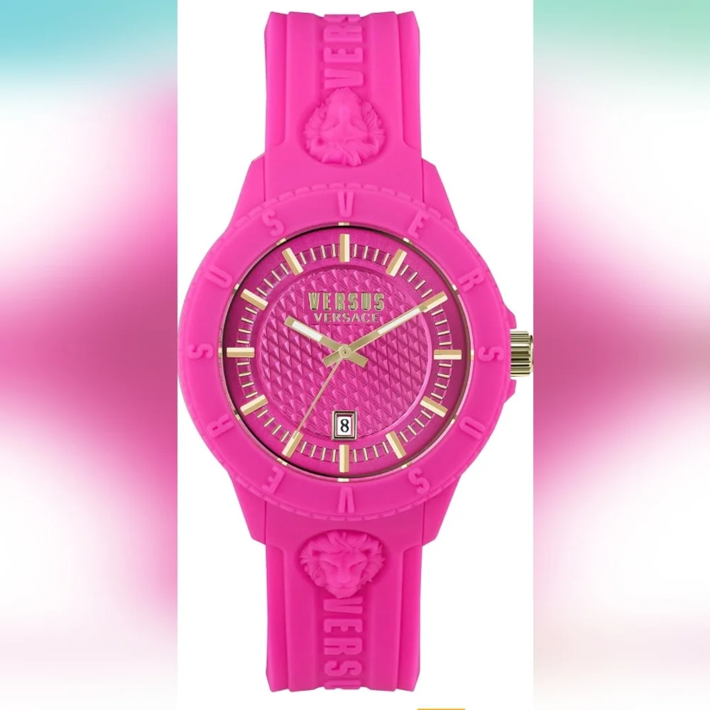 Versus Versace Pink and Gold Silicone Strap Watch